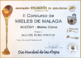 Acreditación del primer premio otorgado en el segundo concurso de mieles de Málaga